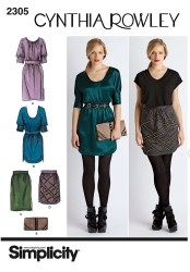 2305  Simplicity Cynthia Rowley  DRESS, SKIRTS  LENGTHS, PURSE PATTERN 4-12 or 12-20 Uncut Choice